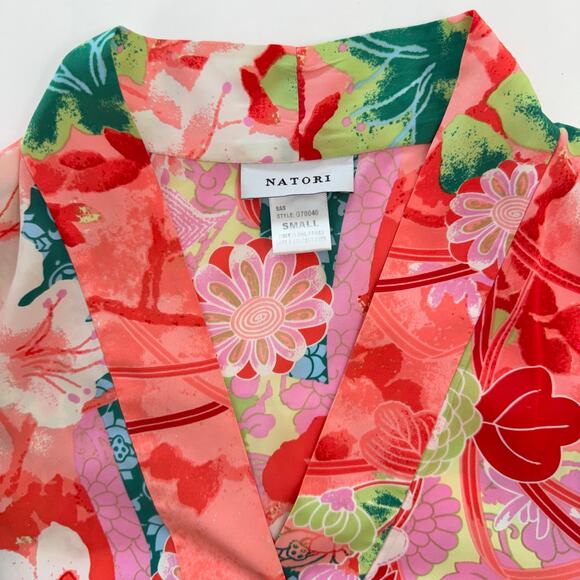 Natori Satin Caftan House Dress Floral Long Flowing Robe S - Picture 8 of 9